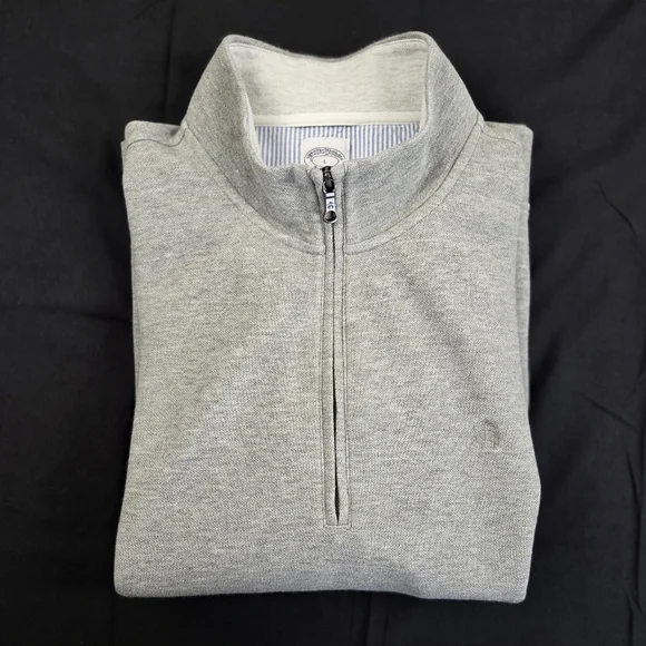 Brooks Brothers Sweater Mens Large Heather Grey 1/4 Zip Pullover Solid Logo - Picture 7 of 9